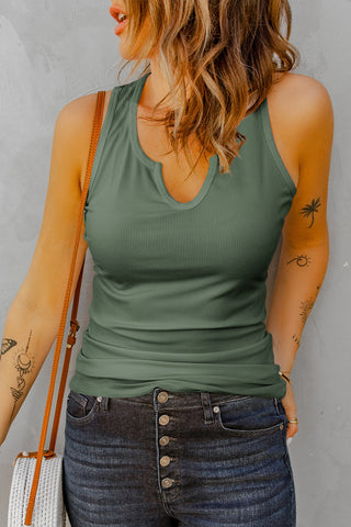 Neck Ribbed Tank Top - Olive