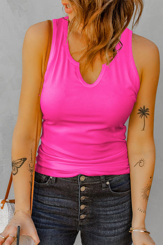 V-Neck Ribbed Tank Top - Pink