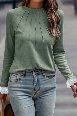 Ruffle Detail Pleated Top - Green