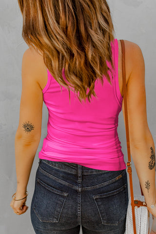 V-Neck Ribbed Tank Top - Pink