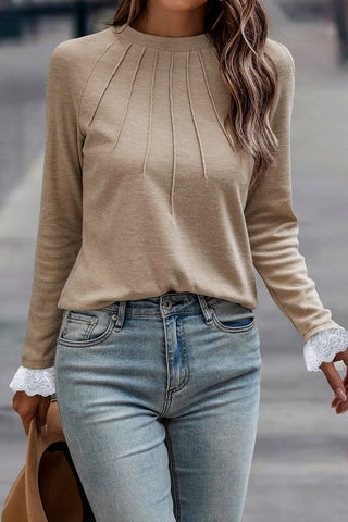 Ruffle Detail Pleated Top - Beige