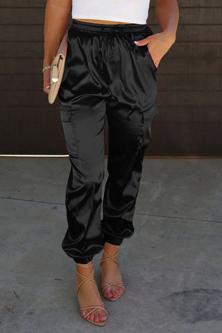 Satin Joggers with Pockets - Black