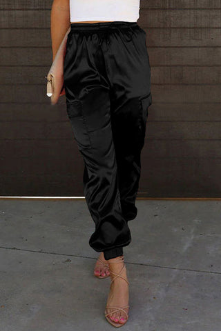 Satin Joggers with Pockets - Black