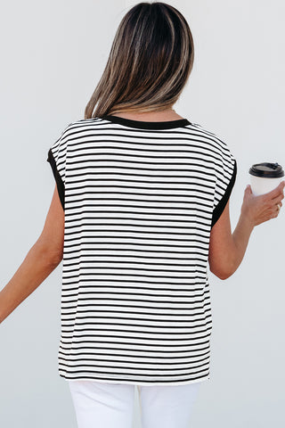 Striped Top with Pocket - Black