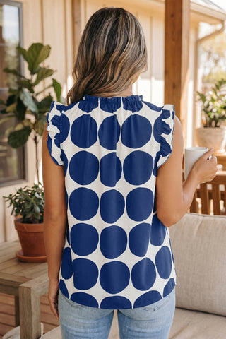 Polka Dot Ruffle Sleeve Top - Navy