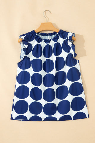 Polka Dot Ruffle Sleeve Top - Navy
