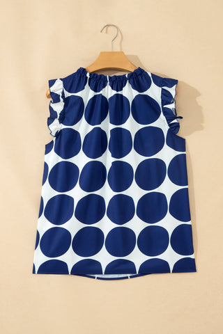 Polka Dot Ruffle Sleeve Top - Navy