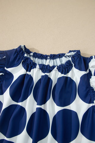 Polka Dot Ruffle Sleeve Top - Navy