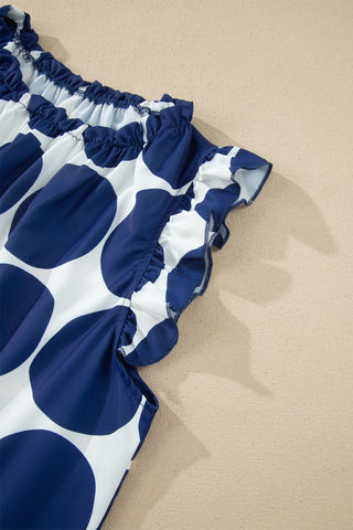 Polka Dot Ruffle Sleeve Top - Navy