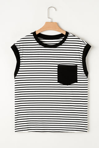 Striped Top with Pocket - Black