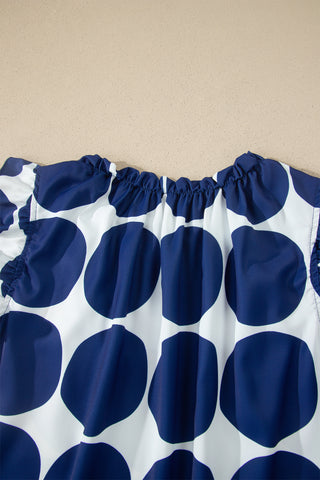 Polka Dot Ruffle Sleeve Top - Navy