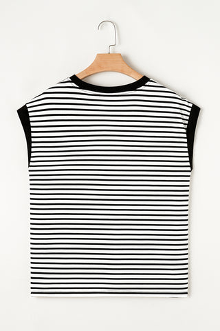 Striped Top with Pocket - Black