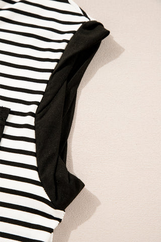 Striped Top with Pocket - Black