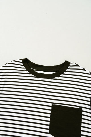 Striped Top with Pocket - Black