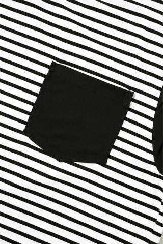 Striped Top with Pocket - Black