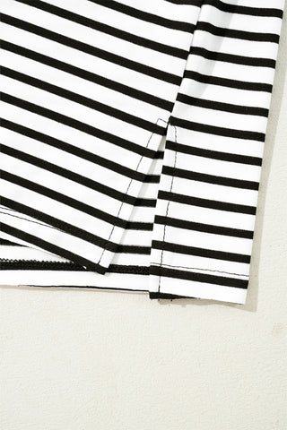 Striped Top with Pocket - Black