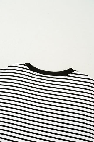 Striped Top with Pocket - Black