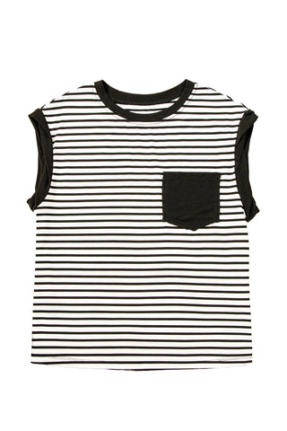 Striped Top with Pocket - Black