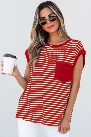 Striped Top with Pocket - Red