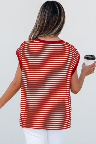Striped Top with Pocket - Red