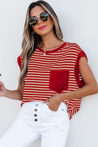 Striped Top with Pocket - Red