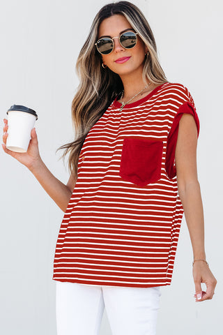 Striped Top with Pocket - Red