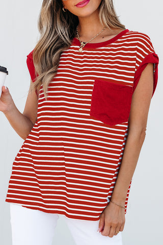 Striped Top with Pocket - Red