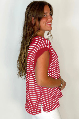 Striped Top with Pocket - Red