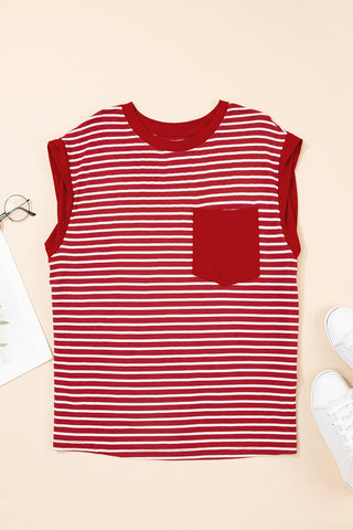 Striped Top with Pocket - Red