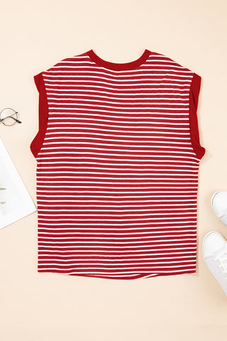 Striped Top with Pocket - Red