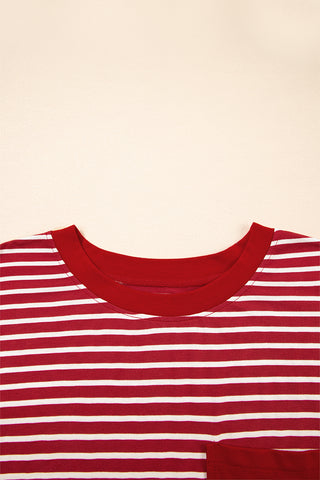 Striped Top with Pocket - Red