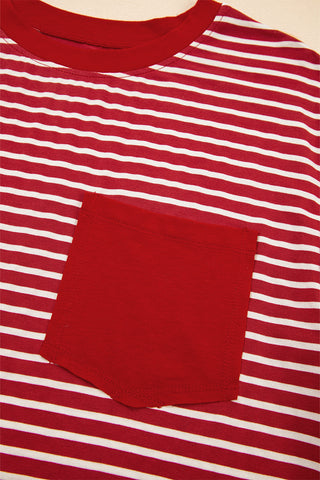 Striped Top with Pocket - Red