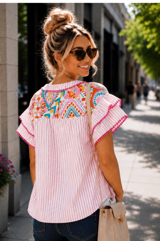 Pink Lemonaide Flutter Sleeve Top
