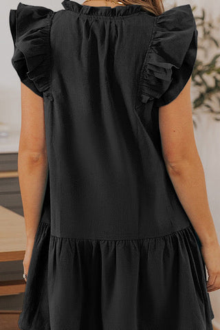 Ruffle Sleeve Dress - Black