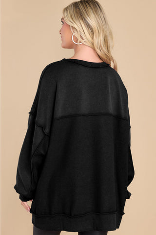 Oversized Henley Sweatshirt - Black