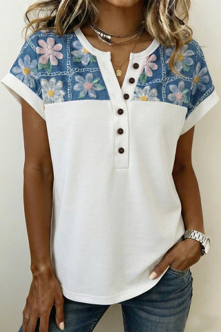 Denim Details Top - White Daisy