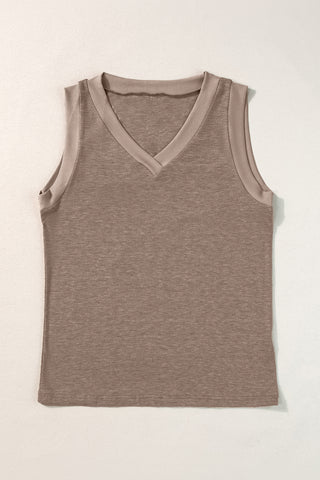 Contrast Trim Tank Top - Taupe
