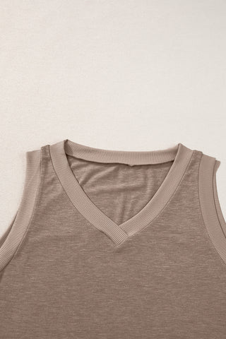 Contrast Trim Tank Top - Taupe