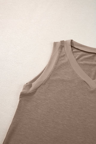Contrast Trim Tank Top - Taupe