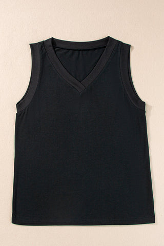 Contrast Trim Tank Top - Black