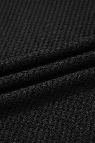 Waffle Weave Contrast Sleeve Top - Black