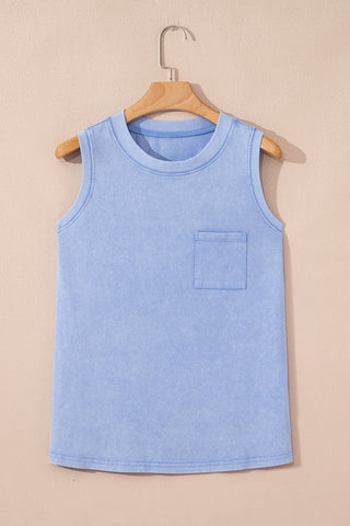 Mineral Washed Sleeveless Top - Blue