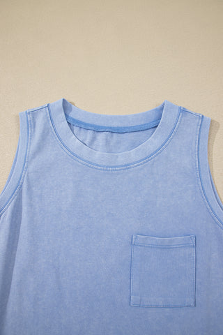 Mineral Washed Sleeveless Top - Blue