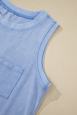 Mineral Washed Sleeveless Top - Blue