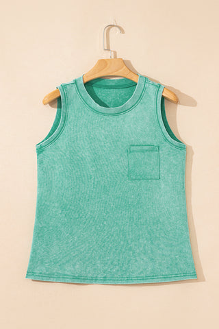 Mineral Washed Sleeveless Top - Green