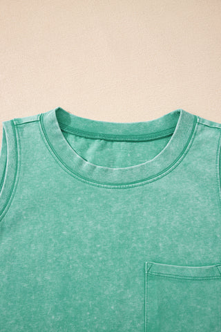 Mineral Washed Sleeveless Top - Green