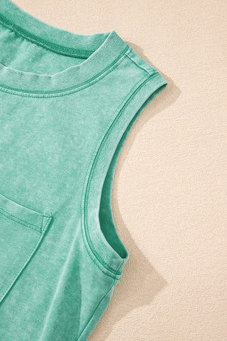 Mineral Washed Sleeveless Top - Green