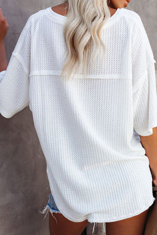 Waffle Knit Drop Sleeve Top - White