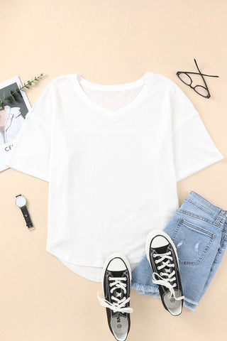 Waffle Knit Drop Sleeve Top - White