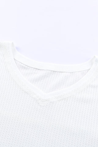 Waffle Knit Drop Sleeve Top - White
